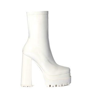 Azalea Wang White Vegan Patent Leather Chunky Platform High Heel Boots
